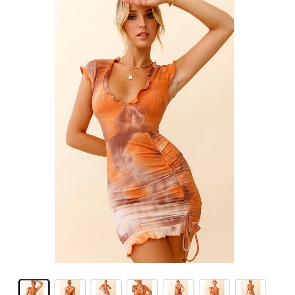 Orange Marble Ruched Accent Dress